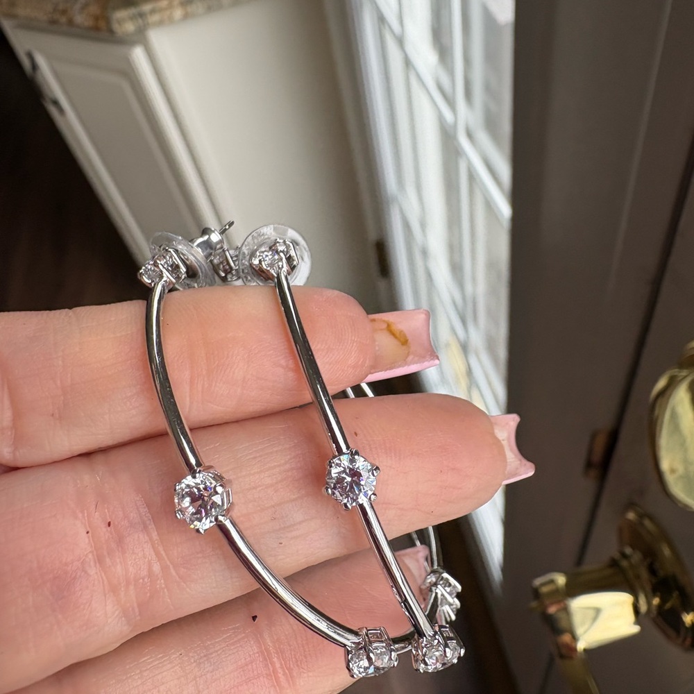 Swarovski Silver Hoop Earrings with Crystal Accents - Picture 5 of 9